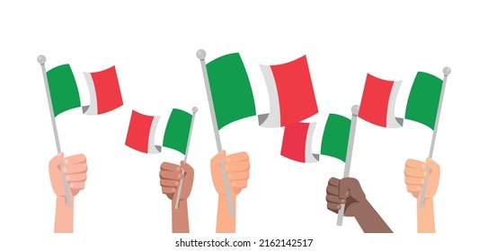 Hands with italian flag isolated on white background. Vector stock