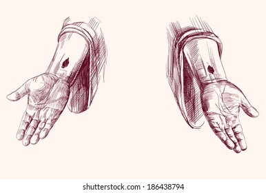 Hands Of Jesus Christ  Isolated Hand Drawn Vector Llustration