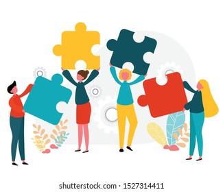 Hands and jigsaw puzzles Good work team, teamwork, being a successful illustration and vector