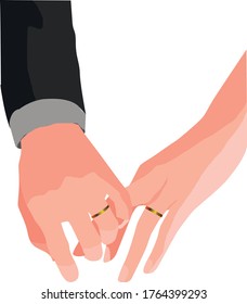 hands of just married couple with gold rings vector