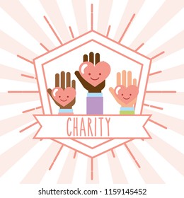 hands kawaii hearts retro emblem charity image