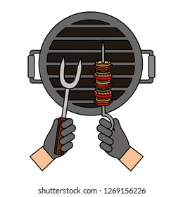 hands with kebab and fork grill barbecue