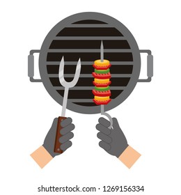 hands with kebab and fork grill barbecue