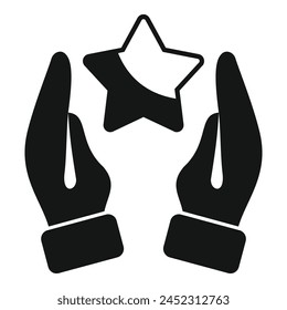 Hands keep care on star icon simple vector. Win idea. Creative rise