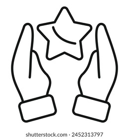 Die Hände achten auf die Vektorgrafik der Sternsymbol-Umrisse. Gewinnen Sie eine Idee. Schaffenserhöhung