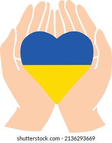 hands keep heart Ukraine icon Ukrainian flag blue and yellow support logo design