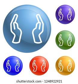 Hands keep icons set vector 6 color isolated on white background