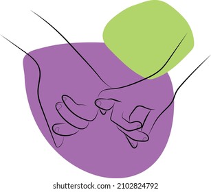 Hands are kept together. Linear drawing of the hands of lovers. Vector simple doodle of two hands