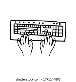 Hands and keyboard doodle icon isolated
