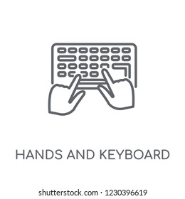 Hands and Keyboard linear icon. Modern outline Hands and Keyboard logo concept on white background from Hands collection. Suitable for use on web apps, mobile apps and print media.