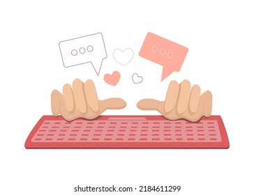 Hands with a keyboard. The man works at the computer. Icon, sign. Vector illustration.