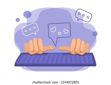 Hands with a keyboard. The man works at the computer. Icon, sign. Vector illustration.