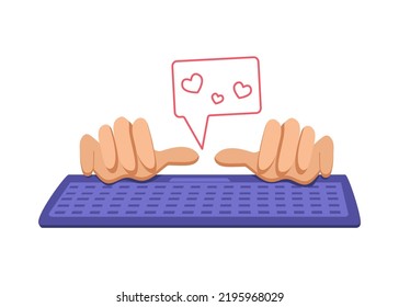 Hands with a keyboard. The man works at the computer. Icon, sign. Vector illustration.