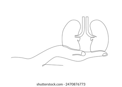 Hände und Nieren. Einzeilige Zeichnung des Konzepts des Organspendetages