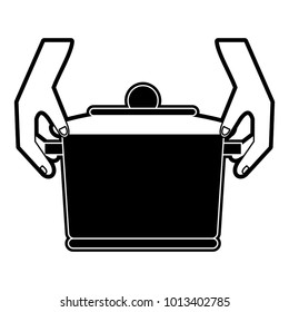 Hands with kitchen pot