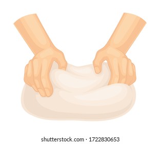 Hands Kneading Dough for Bread Cooking Vector Illustration