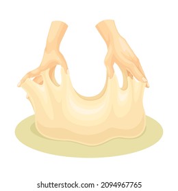 Hands kneading dough for cookies, bread, pizza. Homemade food vector illustration