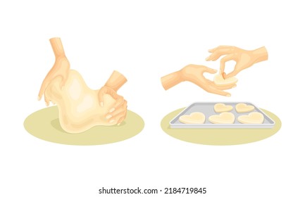 Dificultad para amasar y cortar con la ilustración vectorial de la cortadora de galletas con forma de corazón