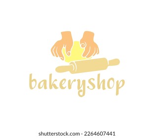 Handknetende Teig, rollender Pin für Teig, Bäckerei und Bäckerei, Logo-Design. Bäckerei, Bäckerei, Bäckerei, Bäckerei, Backwaren, Vektordesign und Illustration