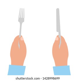 Hands with knife and fork. Vector flat illustration.