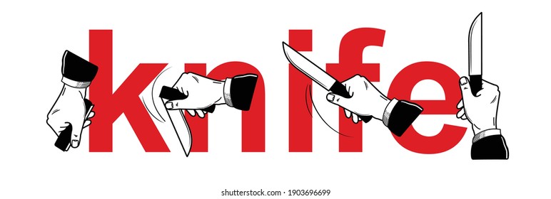 Manos con un cuchillo Ilustración vectorial aislada en fondo blanco