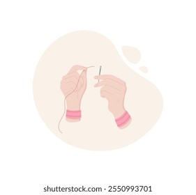 Hands knitting icon, flat dressmaking accessories object, vector sewing decoration element, cartoon fashion supplies design, hand drawn embroidery tool illustration,