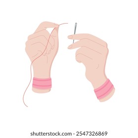 Hands knitting icon, flat tailor craft tool illustration, hand drawn sewing supplies design, cartoon dressmaking decoration element, vector fashion accessories object,