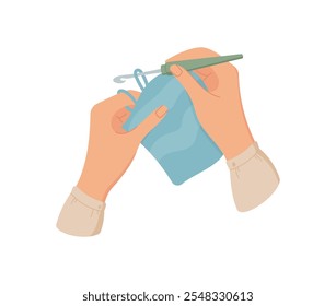 Hands knitting icon, vector crochet tool illustration, doodle knitting craft accessories element, flat dressmaking supplies design, cartoon fashion decoration object,