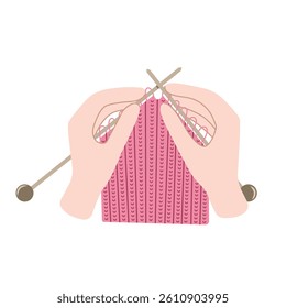 Hands knitting with knitting needles Vector illustration