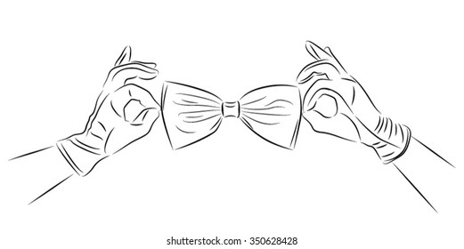 Hands knotted tie line illustration
