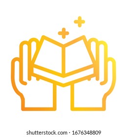 hands with koran ramadan arabic islamic celebration vector illustration gradient line icon