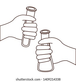 hands with laboratory instruments in white background