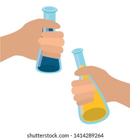 hands with laboratory instruments in white background