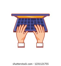 hands with laptop computer