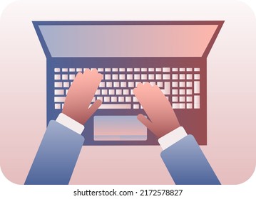 manos con portátil, trabajar en la oficina, trabajar con información
