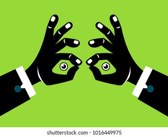 Hands with large eyes design vector.