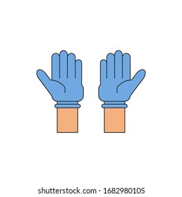 hands with latex gloves on white background