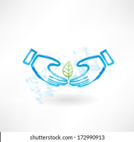 hands and leaf grunge icon