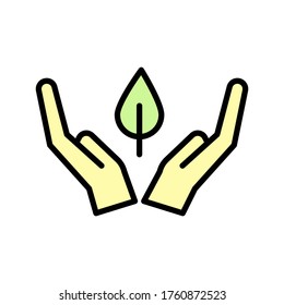 Hands, leaf icon. Simple color with outline vector elements of mother earth day icons for ui and ux, website or mobile application