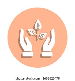 Manos, hoja, proteger icono de placa. Glifo simple, vector plano de iconos ecológicos para ui y ux, sitio web o aplicación móvil