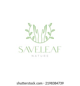 hands up with leaf vines logo design