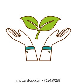 hands with leafs plant