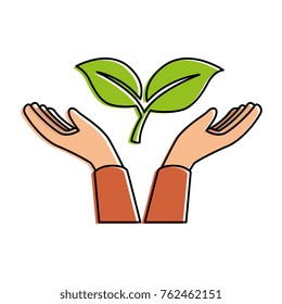 hands with leafs plant