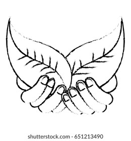 hands with leafs plant ecology icon