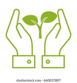 hands with leafs plant ecology icon