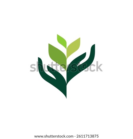 Hands leave modern minimalist logo, growing symbol, grow icon