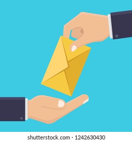 Hands and letters, receive letters, illustration flat design style