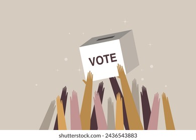 Hands lifting a ballot box. Concept for election