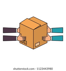 hands lifting box carton icon