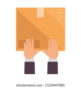hands lifting box carton icon